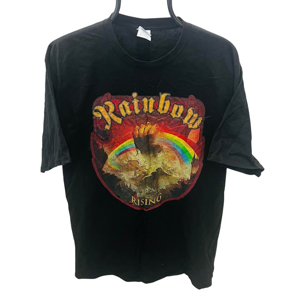 Rainbow Rising Band T-Shirt Mens Size XL Black Graphic Classic Rock Album Tee